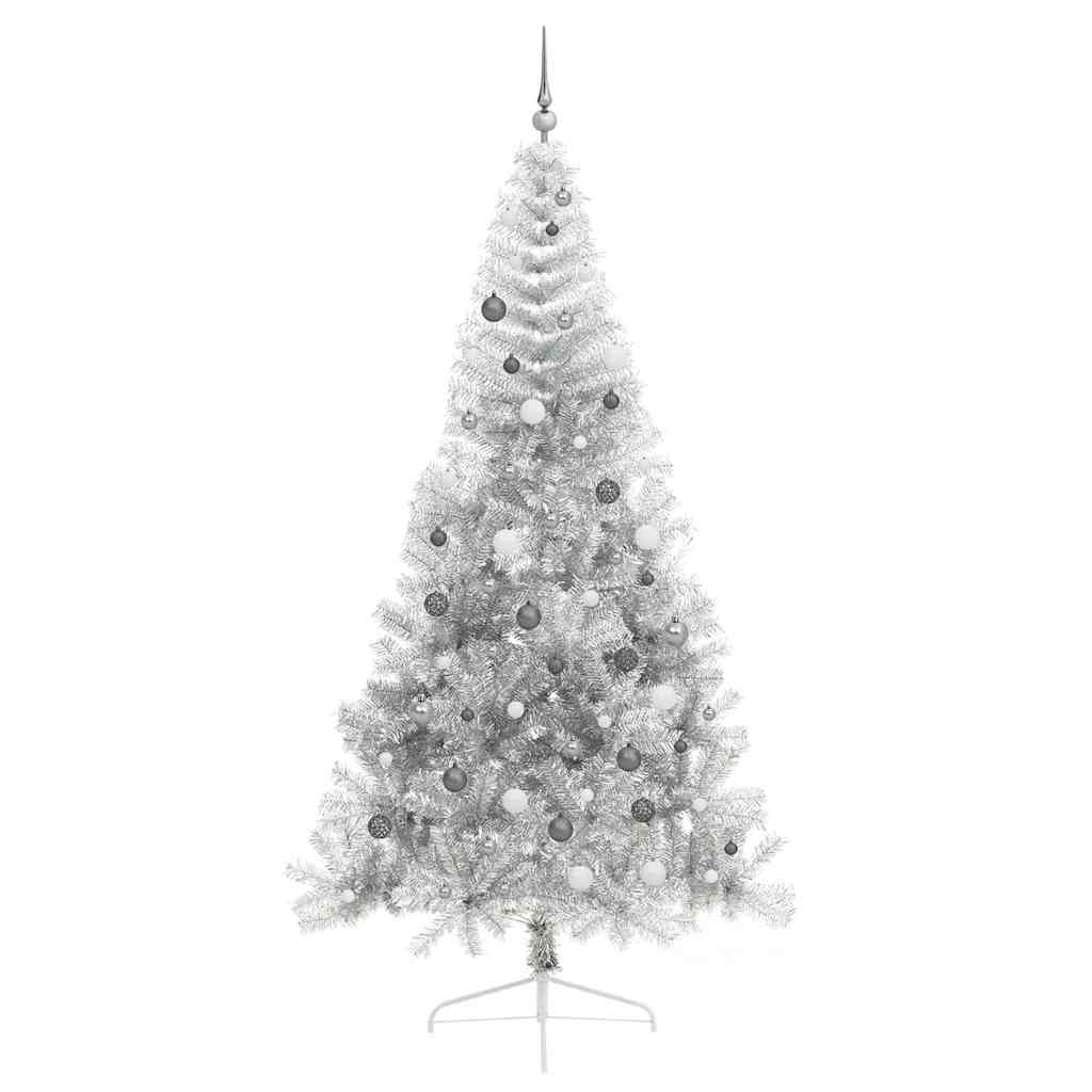 vidaXL Künstlicher vorbeleuchteter Weihnachtsbaum Silber 240 cm PET