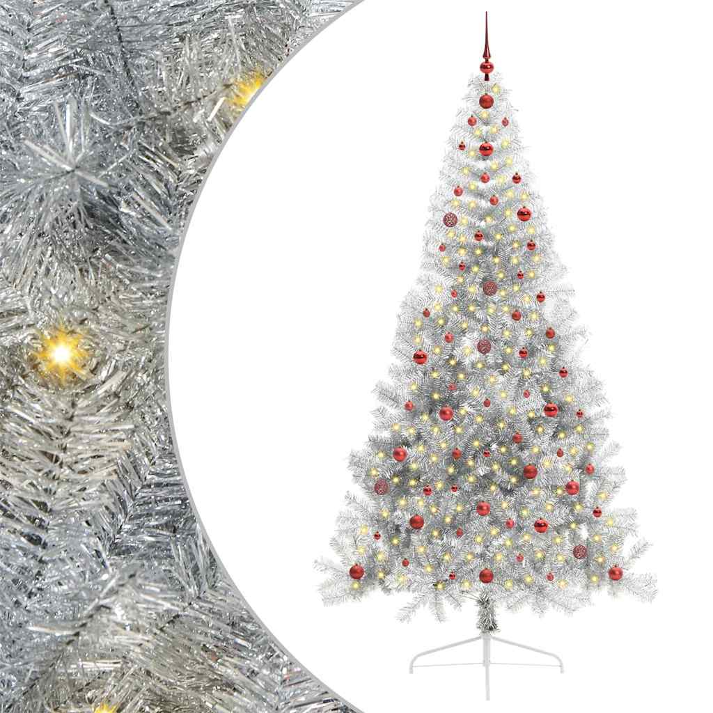 Künstlicher vorbeleuchteter Weihnachtsbaum Silber 240 cm PET