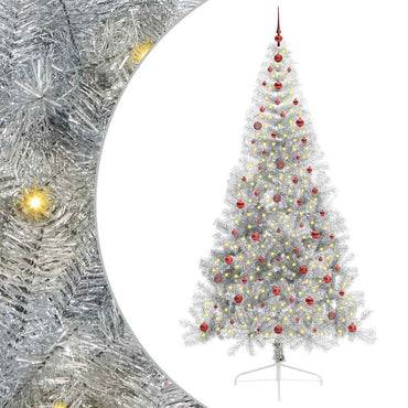 vidaXL Künstlicher vorbeleuchteter Weihnachtsbaum Silber 240 cm PET