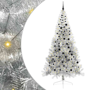vidaXL Künstlicher vorbeleuchteter Weihnachtsbaum Silber 240 cm PET