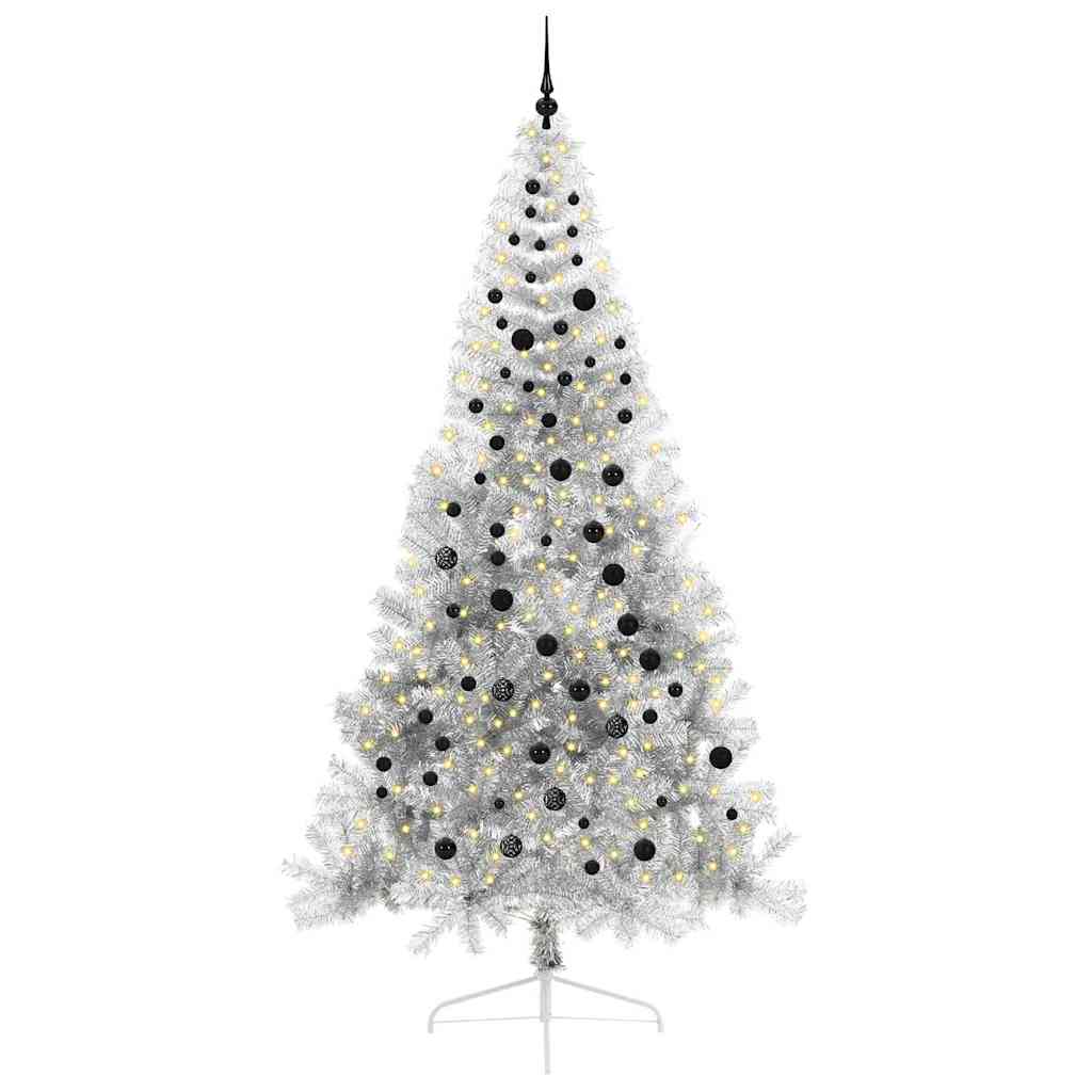 Künstlicher vorbeleuchteter Weihnachtsbaum Silber 240 cm PET