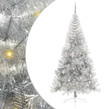 vidaXL Künstlicher vorbeleuchteter Weihnachtsbaum Silber 240 cm PET