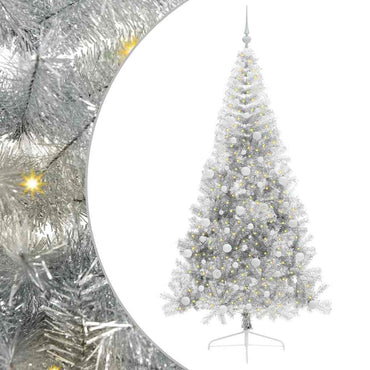 vidaXL Künstlicher vorbeleuchteter Weihnachtsbaum Silber 240 cm PET