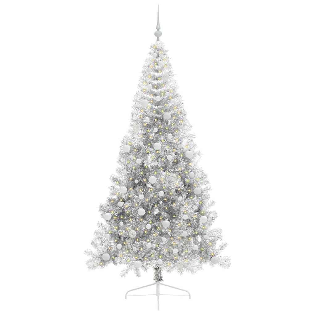 Künstlicher vorbeleuchteter Weihnachtsbaum Silber 240 cm PET
