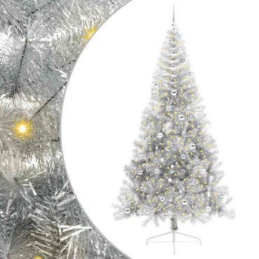 vidaXL Künstlicher vorbeleuchteter Weihnachtsbaum Silber 240 cm PET
