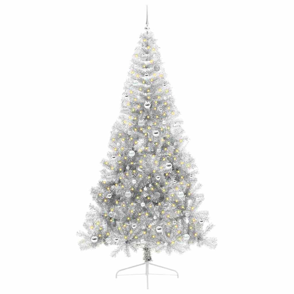 vidaXL Künstlicher vorbeleuchteter Weihnachtsbaum Silber 240 cm PET