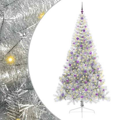 Künstlicher vorbeleuchteter Weihnachtsbaum Silber 240 cm PET