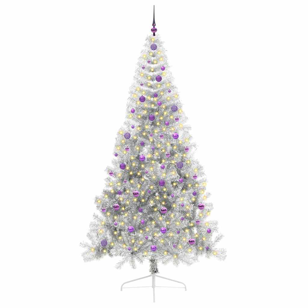 Künstlicher vorbeleuchteter Weihnachtsbaum Silber 240 cm PET