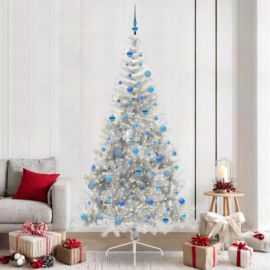 vidaXL Künstlicher vorbeleuchteter Weihnachtsbaum Silber 240 cm PET