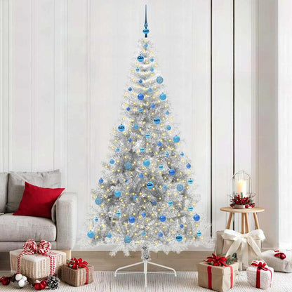 vidaXL Künstlicher vorbeleuchteter Weihnachtsbaum Silber 240 cm PET
