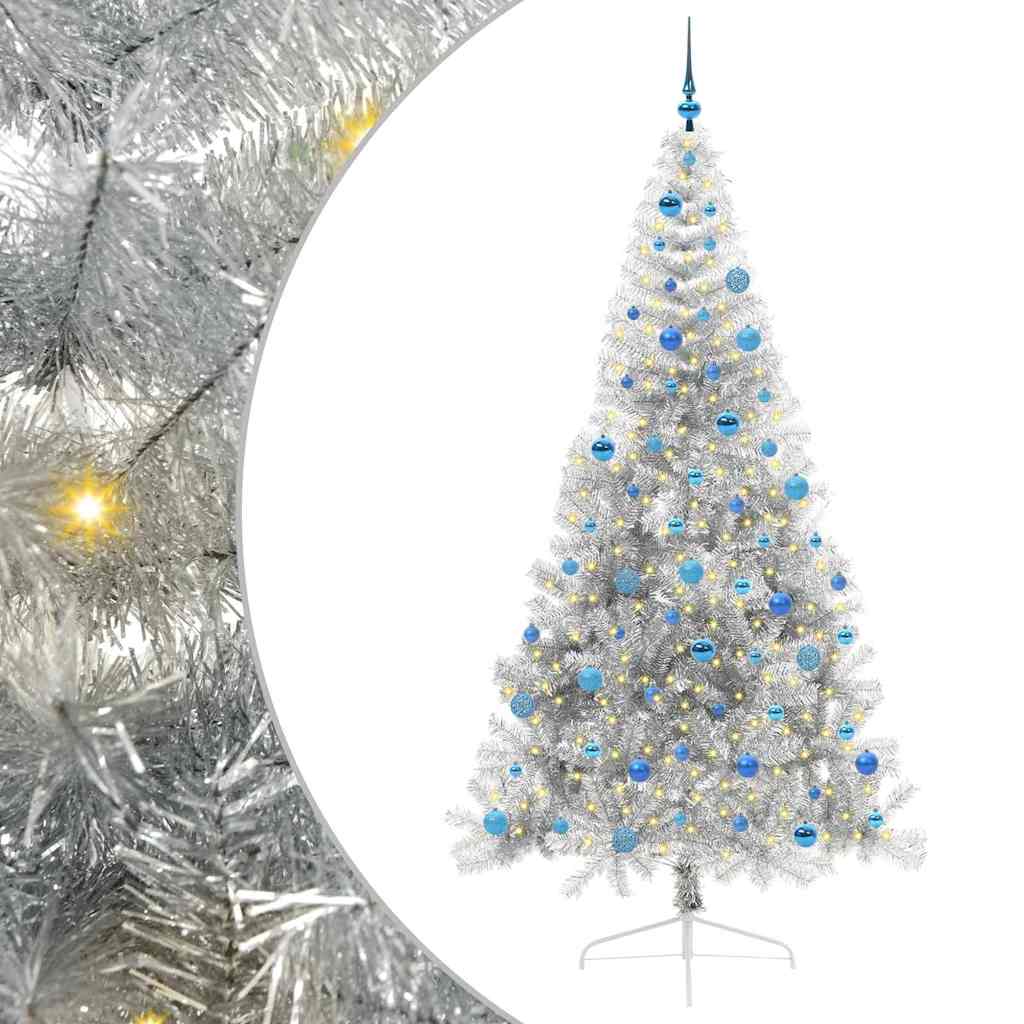 vidaXL Künstlicher vorbeleuchteter Weihnachtsbaum Silber 240 cm PET