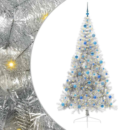 vidaXL Künstlicher vorbeleuchteter Weihnachtsbaum Silber 240 cm PET