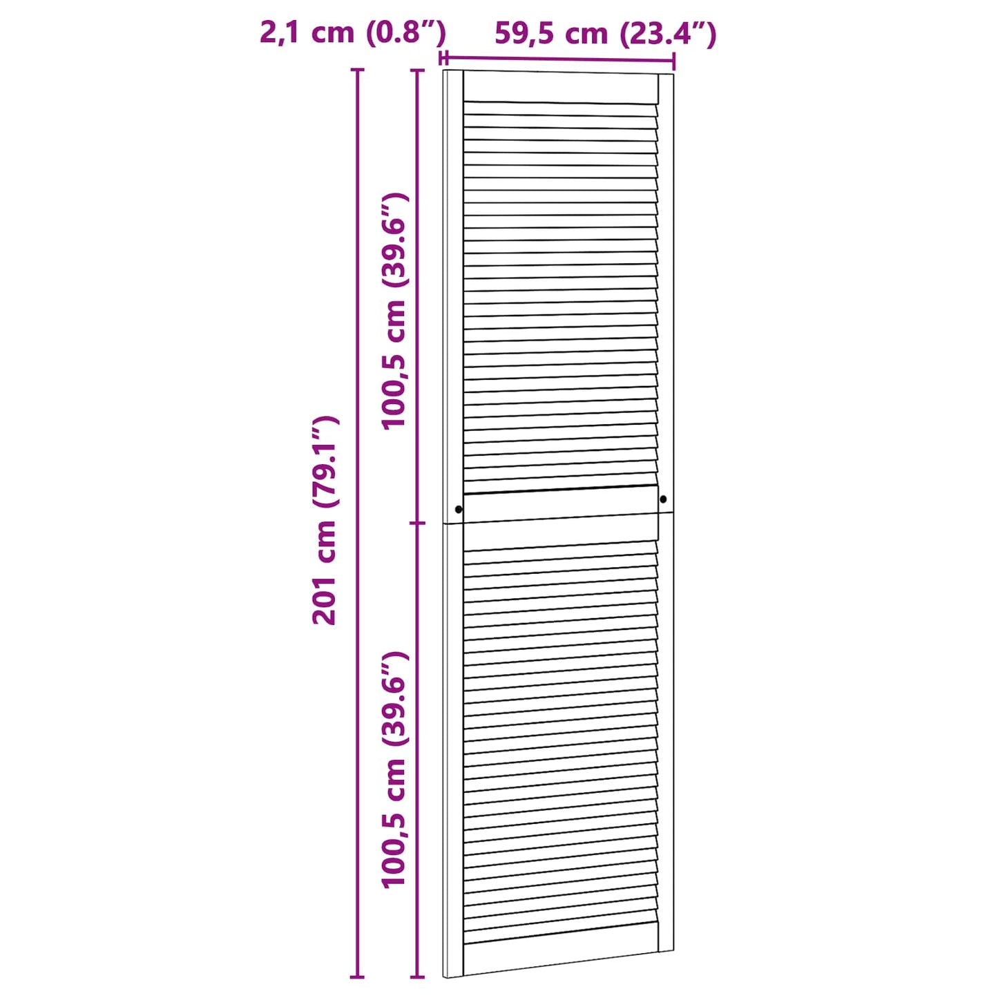 vidaXL Schranktür 2 pcs Natur 201 x 2,1 x 59,5 cm Massives Kiefernholz