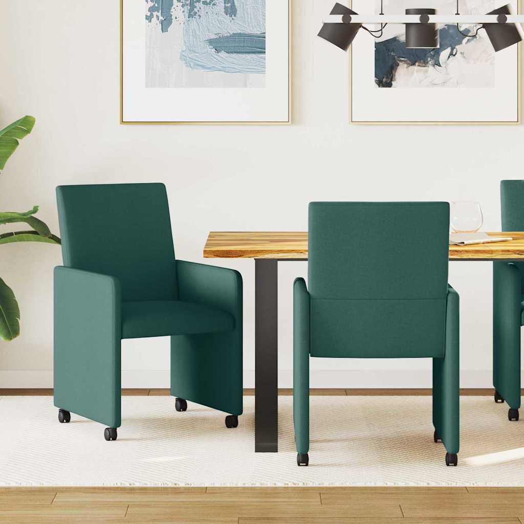 vidaXL Esszimmerstühle mit Rollen 2 pcs Dunkelgrün 57 x 66 x 94 cm