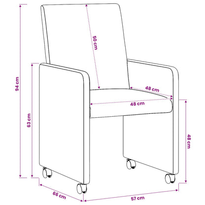 vidaXL Esszimmerstühle mit Rollen 2 pcs Creme 57 x 66 x 94 cm