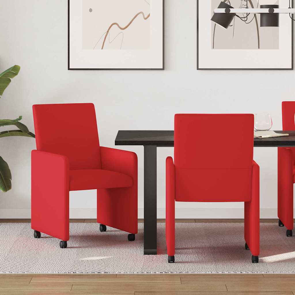 vidaXL Esszimmerstühle mit Rollen 2 pcs Rot 57 x 66 x 94 cm Kunstleder