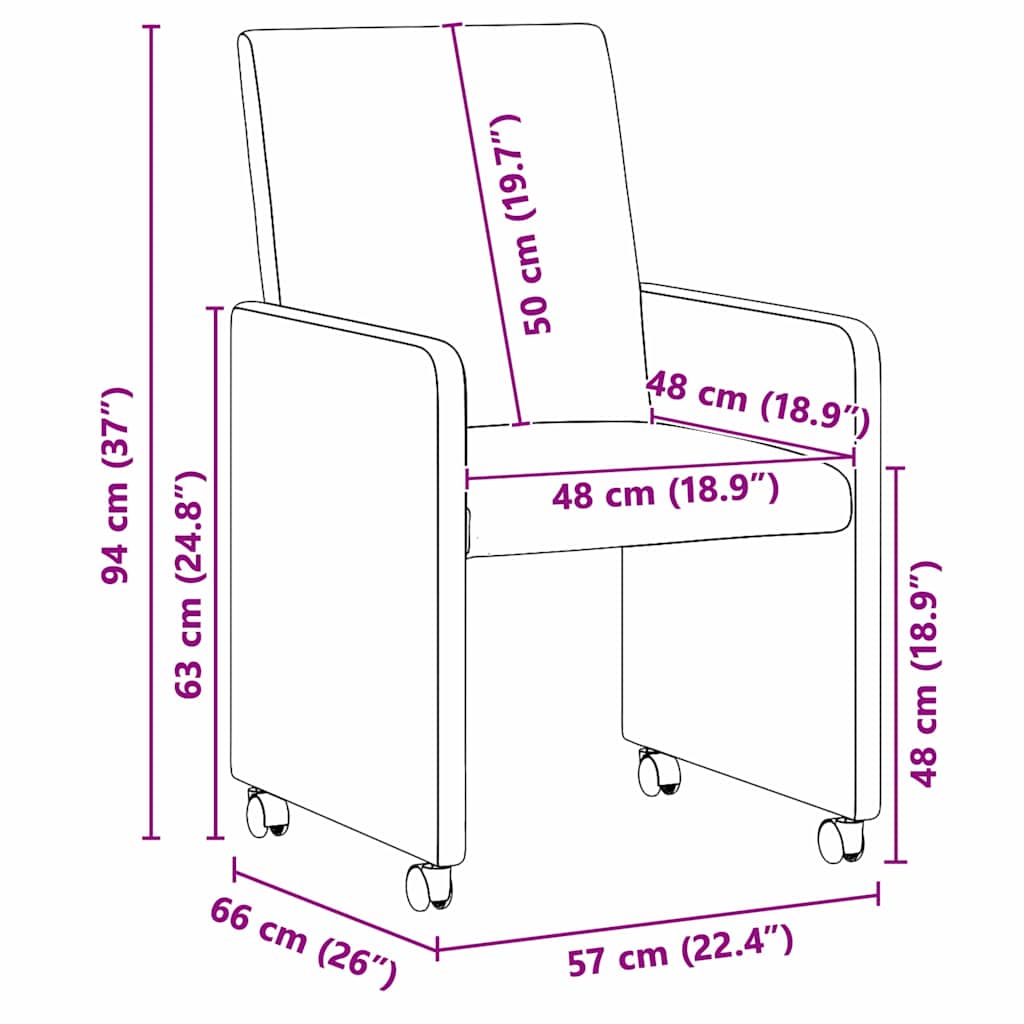 vidaXL Chaises de salle à manger à roulettes 2 pcs Noir 57 x 66 x 94 cm