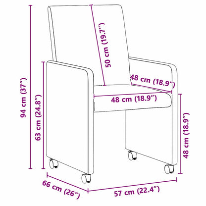 vidaXL Chaises de salle à manger à roulettes 2 pcs Noir 57 x 66 x 94 cm