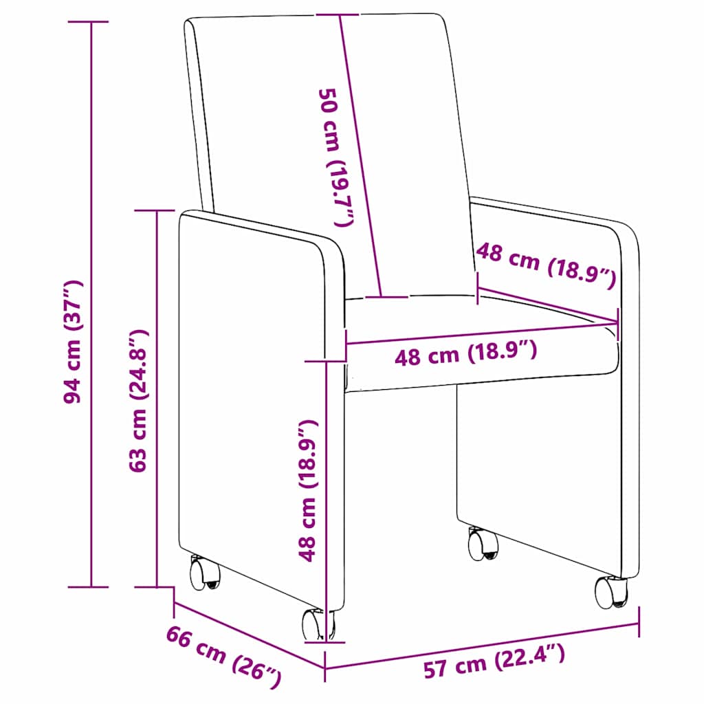 vidaXL Esszimmerstühle mit Rollen 2 pcs Dunkelgrau 57 x 66 x 94 cm