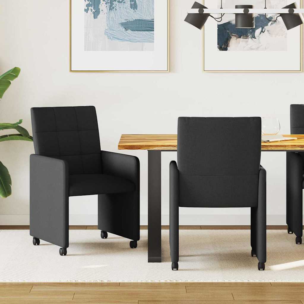 vidaXL Chaises de salle à manger à roulettes 2 pcs Noir 58 x 65 x 94 cm Tissu