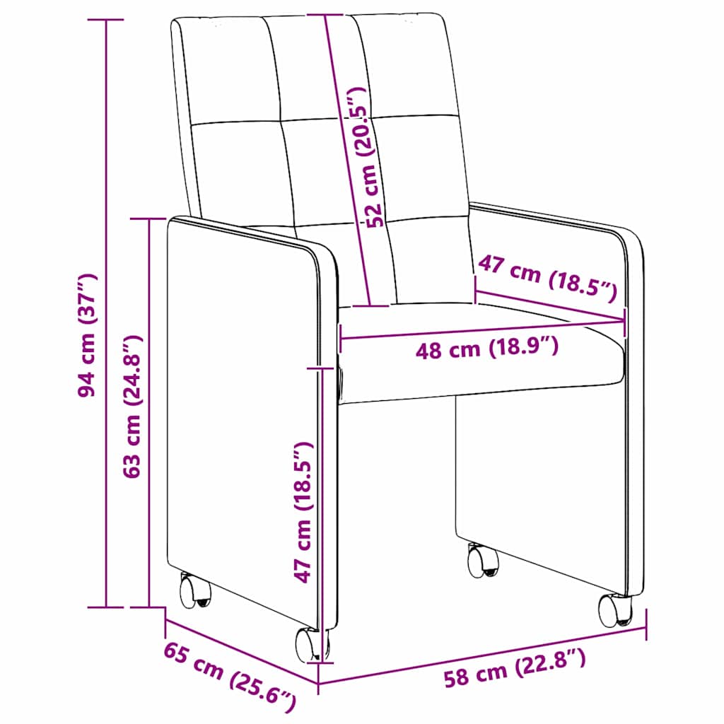 vidaXL Chaises de salle à manger à roulettes 2 pcs Noir 58 x 65 x 94 cm Tissu