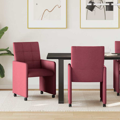 vidaXL Chaises de salle à manger à roulettes 2 pcs Rouge bordeaux 58 x 65 x 94 cm Tissu