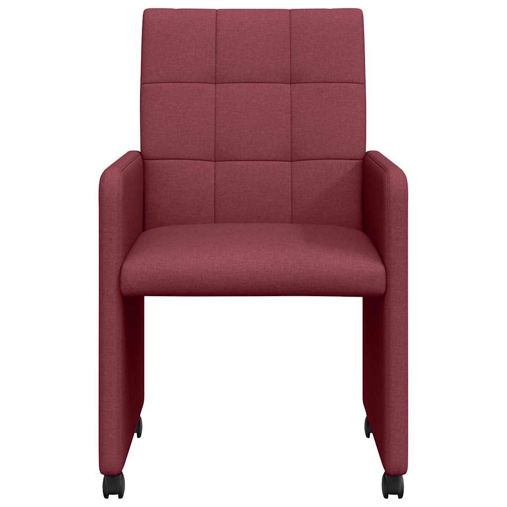 vidaXL Chaises de salle à manger à roulettes 2 pcs Rouge bordeaux 58 x 65 x 94 cm Tissu
