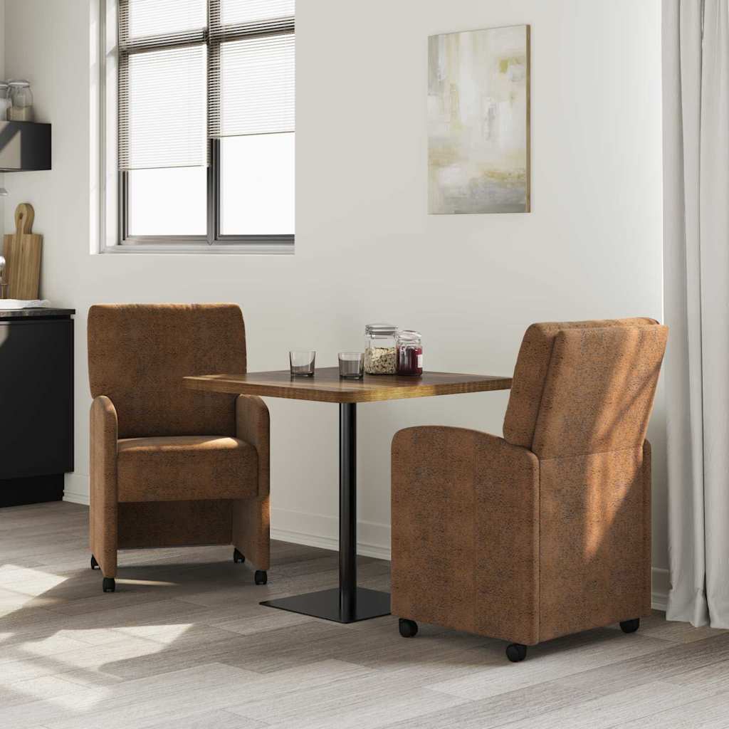 vidaXL Esszimmerstühle mit Rollen 2 pcs Braun 57 x 67 x 95 cm