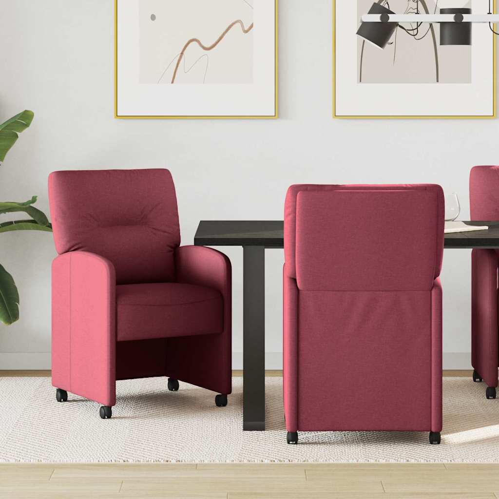 vidaXL Esszimmerstühle mit Rollen 2 pcs Weinrot 57 x 67 x 95 cm Stoff