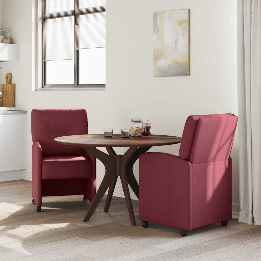 vidaXL Esszimmerstühle mit Rollen 2 pcs Weinrot 57 x 67 x 95 cm Stoff
