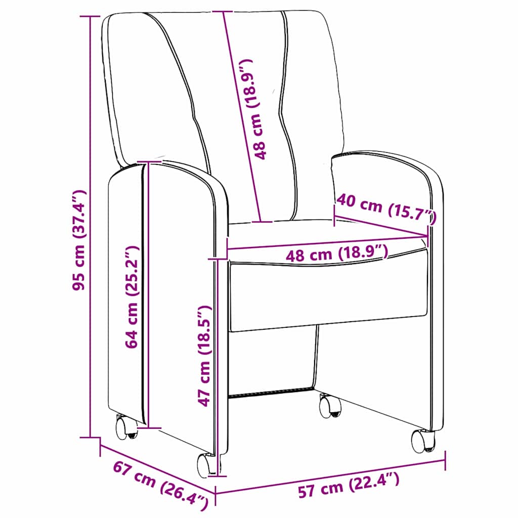 vidaXL Esszimmerstühle mit Rollen 2 pcs Blau 57 x 67 x 95 cm Stoff