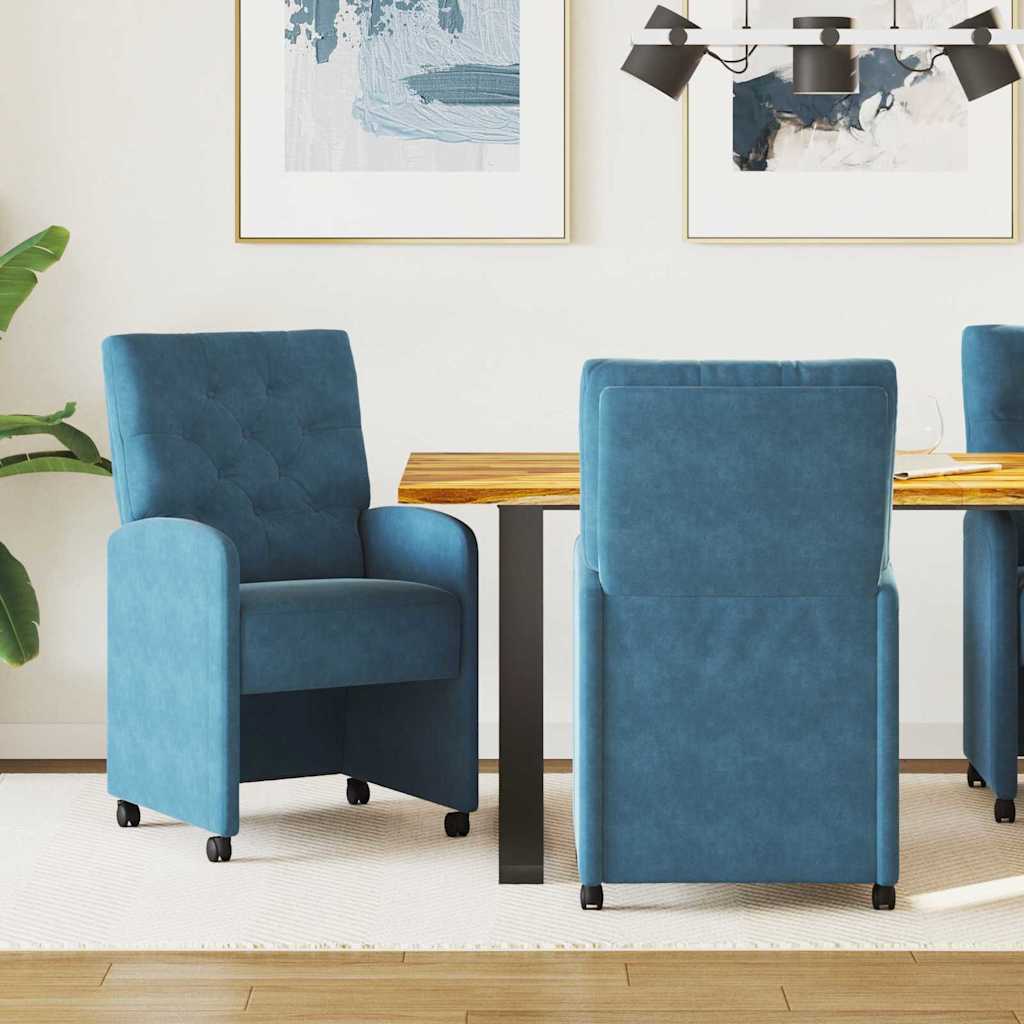 Esszimmerstühle mit Rollen 2 pcs Blau 58 x 67 x 97 cm Samt