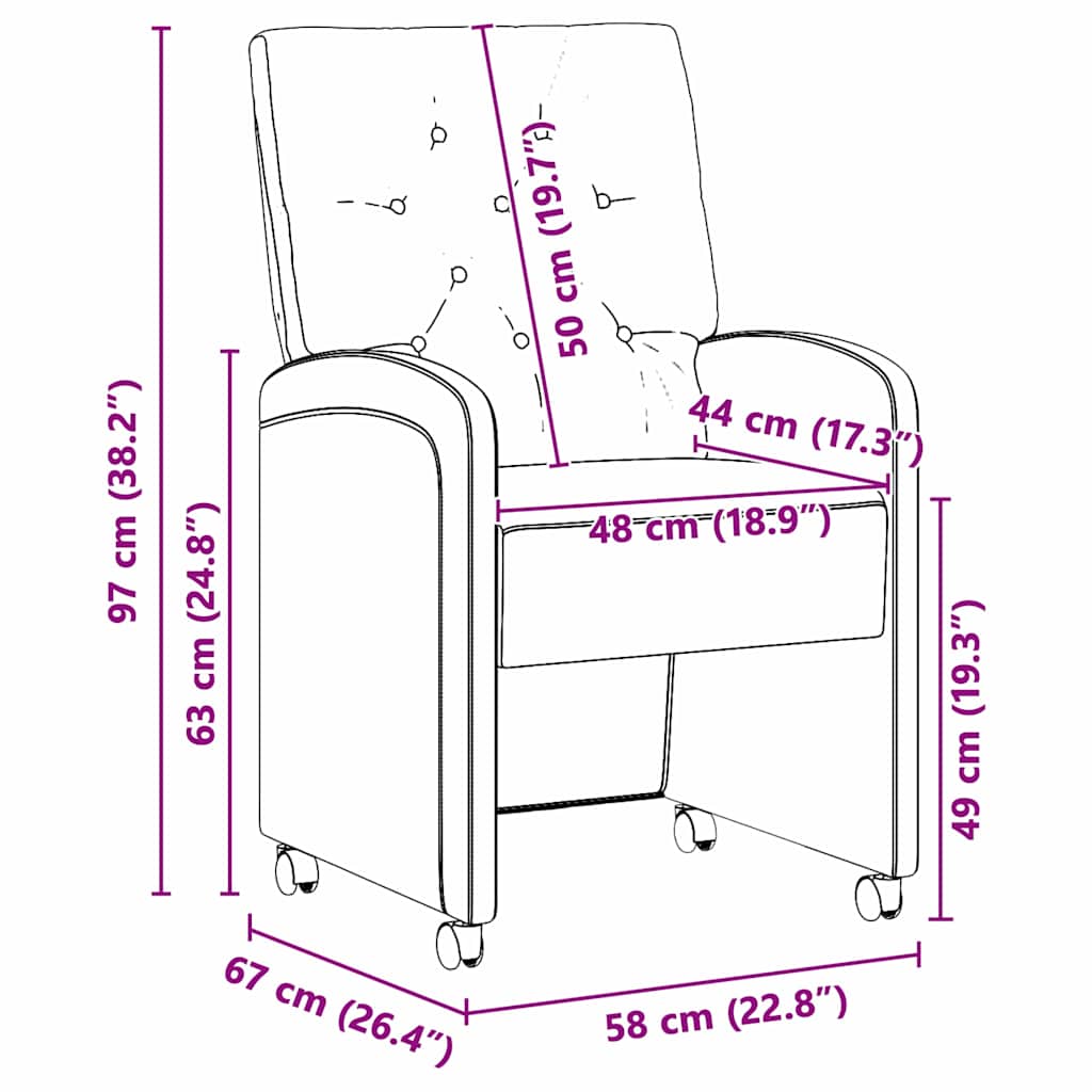 Esszimmerstühle mit Rollen 2 pcs Dunkelgrau 58 x 67 x 97 cm