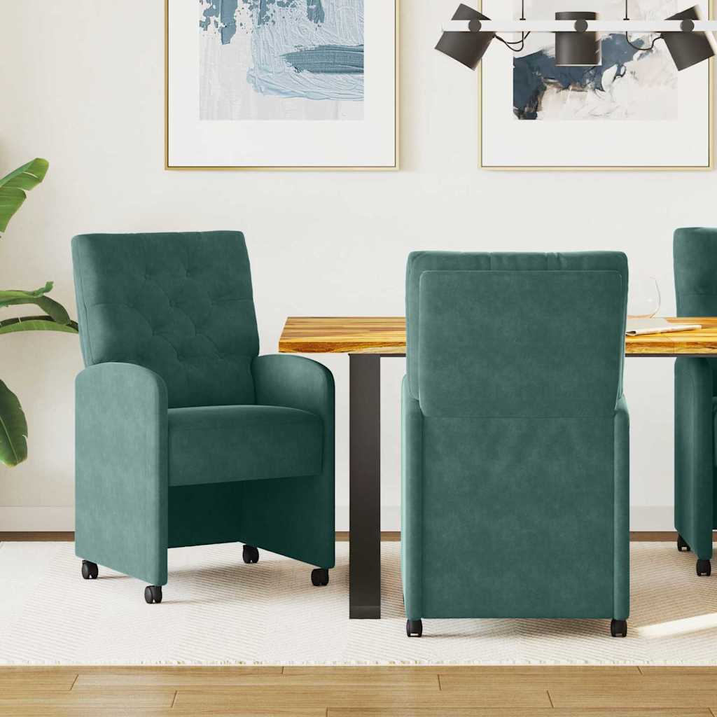 vidaXL Esszimmerstühle mit Rollen 2 pcs Dunkelgrün 58 x 67 x 97 cm