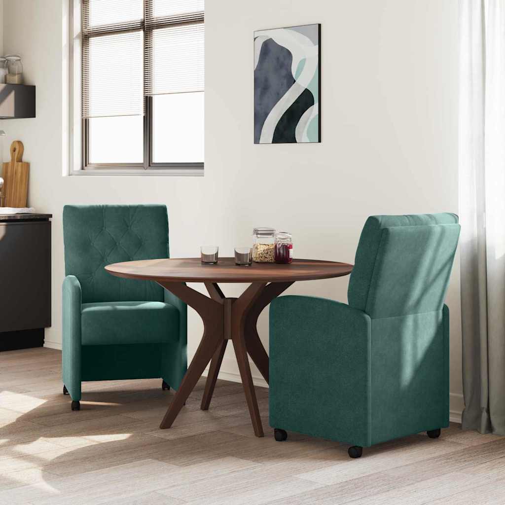 vidaXL Esszimmerstühle mit Rollen 2 pcs Dunkelgrün 58 x 67 x 97 cm