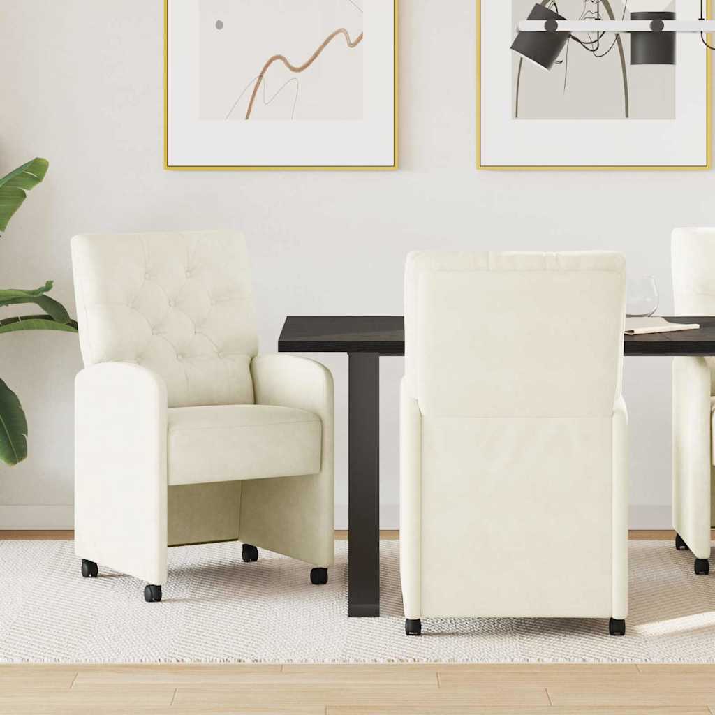 vidaXL Esszimmerstühle mit Rollen 2 pcs Creme 58 x 67 x 97 cm Samt