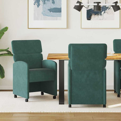 vidaXL Esszimmerstühle mit Rollen 2 pcs Dunkelgrün 58 x 65 x 98 cm