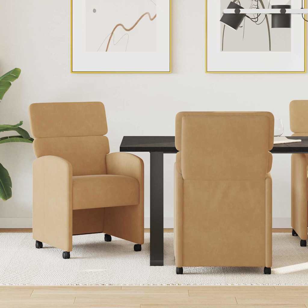 vidaXL Esszimmerstühle mit Rollen 2 pcs Braun 58 x 65 x 98 cm Samt