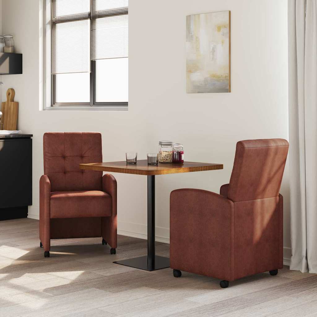 vidaXL Esszimmerstühle mit Rollen 2 pcs Glänzendes Braun Kunstleder