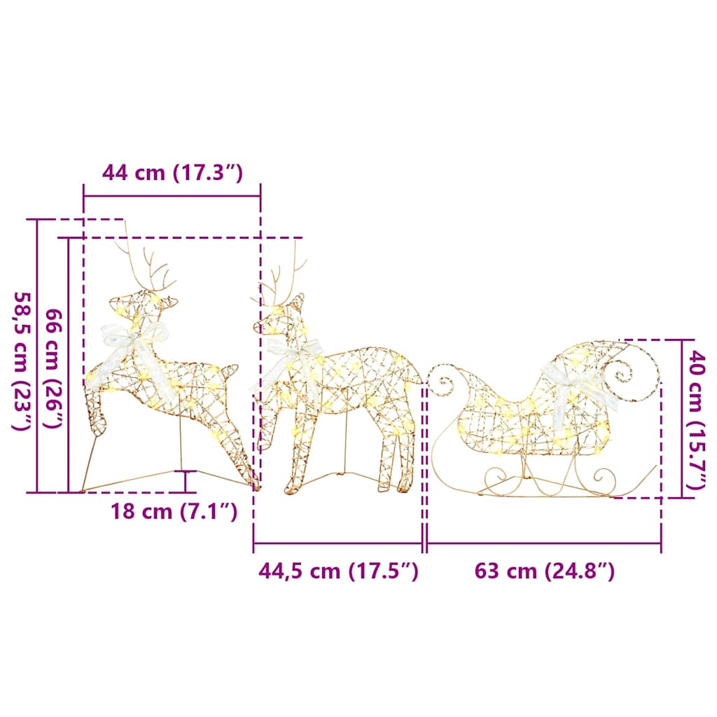 LED Rentiere mit 40 LEDs 7 pcs Gold PET