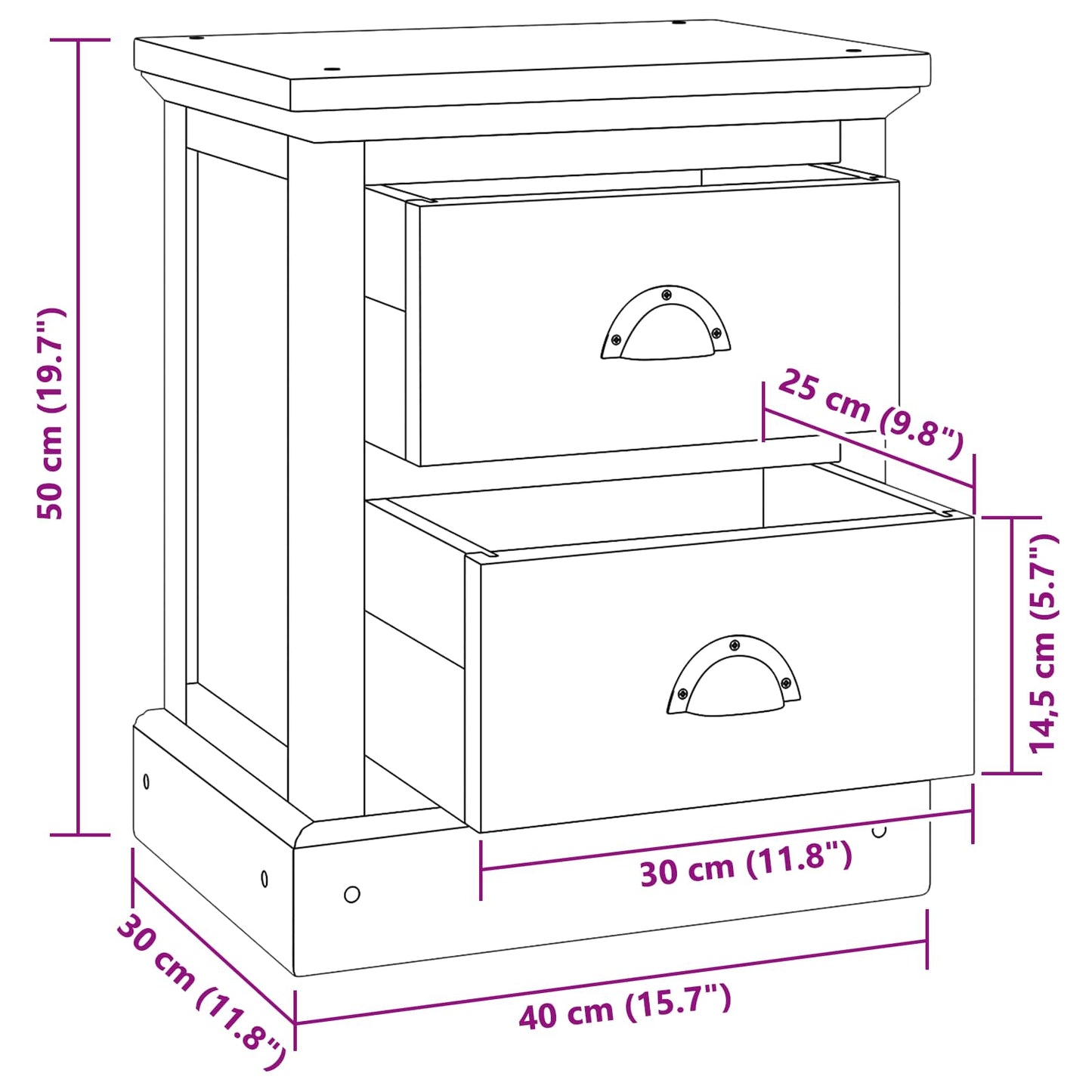 vidaXL Nachttisch mit Schubladen Natur 40 x 30 x 50 cm Massivholz Teak