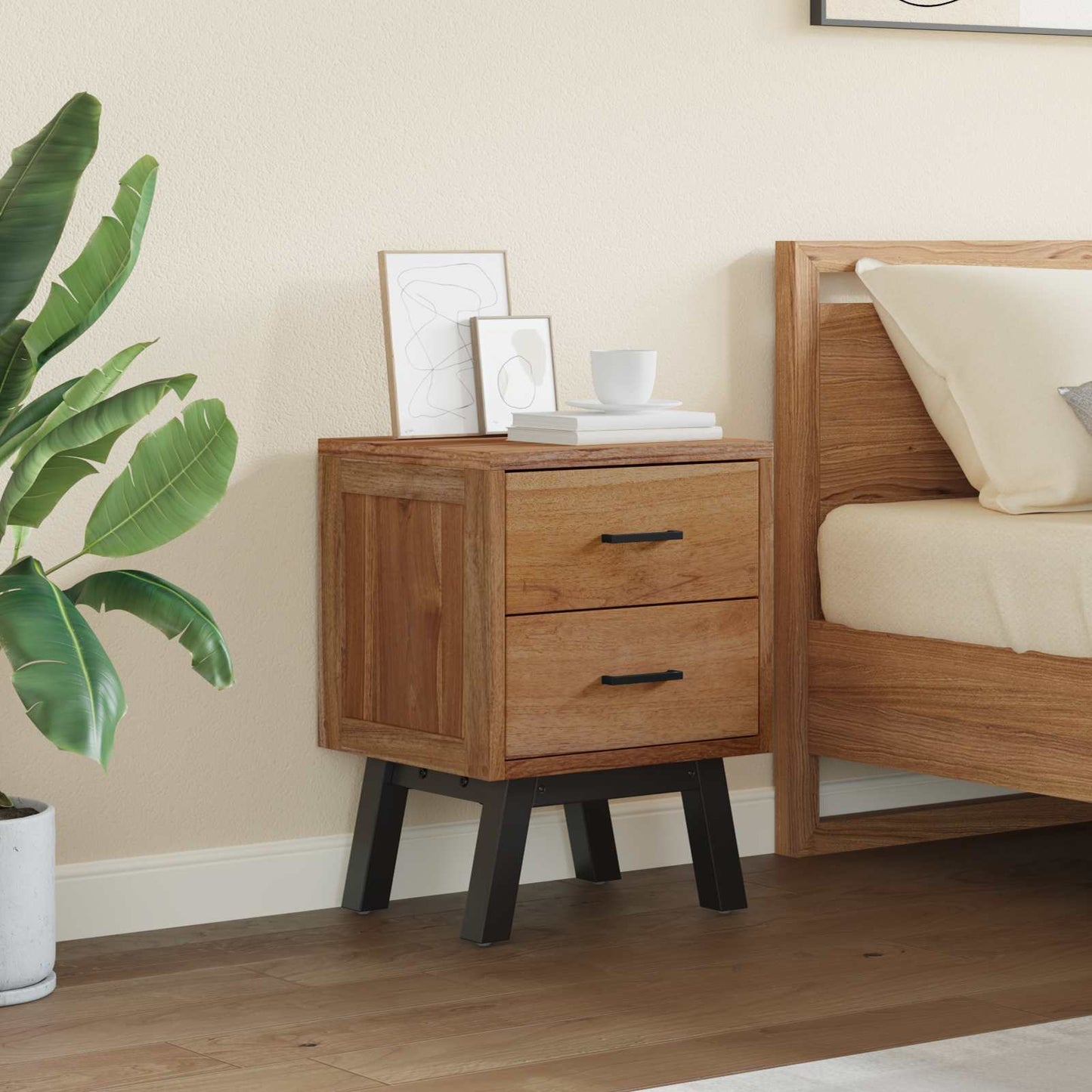 vidaXL Nachttisch mit Schubladen Natur 40 x 35 x 55 cm Massivholz Teak