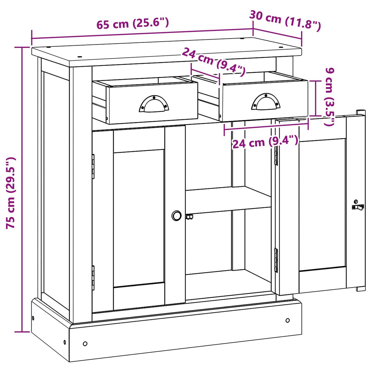 vidaXL Aufbewahrungsschrank Natur 65 x 30 x 75 cm Massivholz Teak