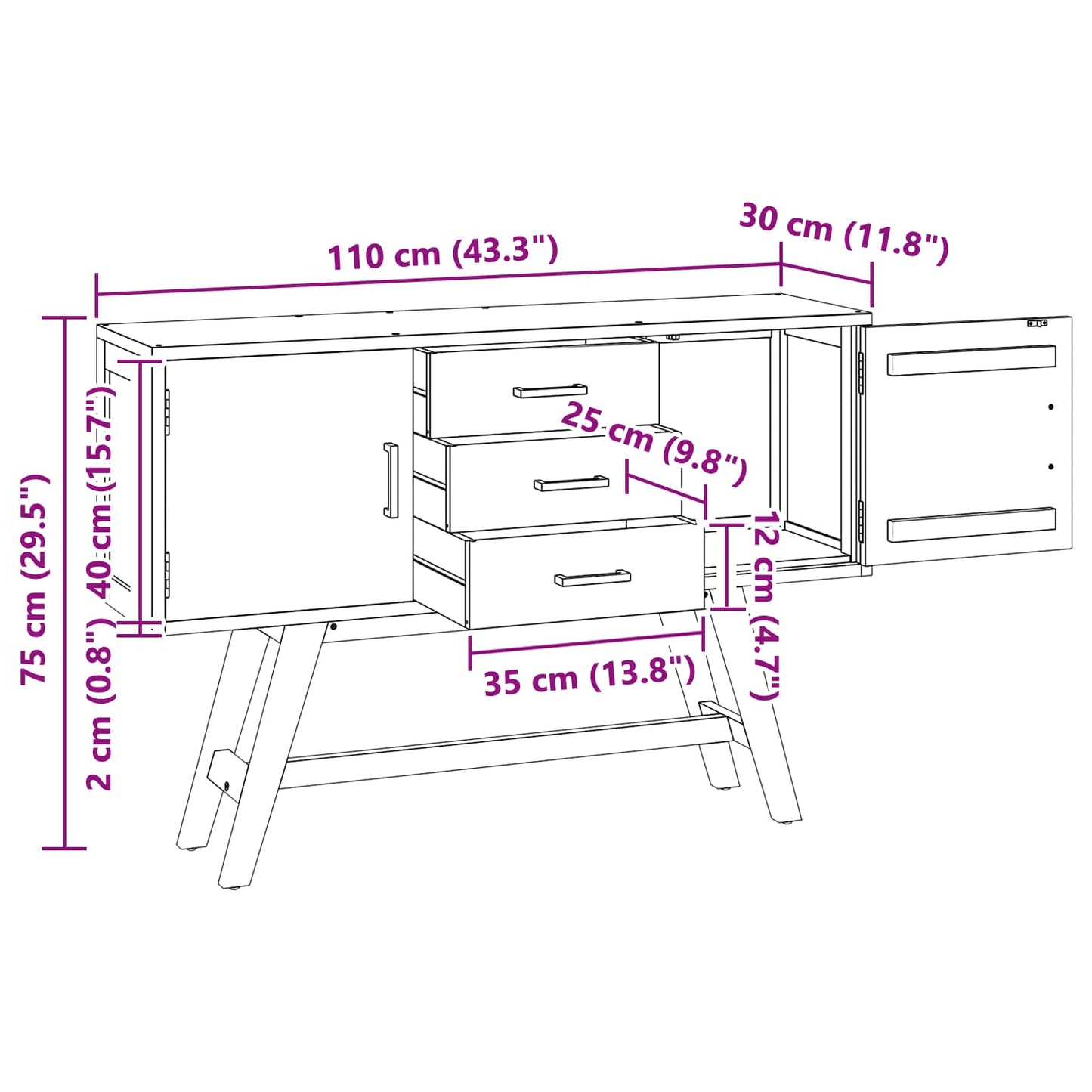 vidaXL TV-Ständer Natur 110 x 30 x 75 cm Massivholz Teak