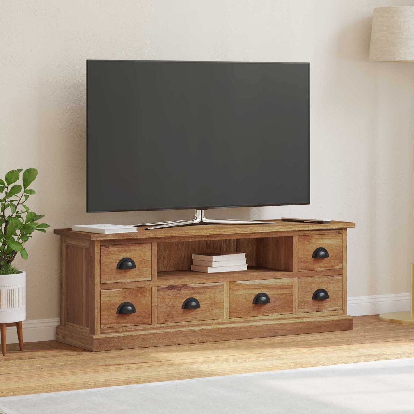 vidaXL TV-Ständer Natur 110 x 30 x 40 cm Massivholz Teak