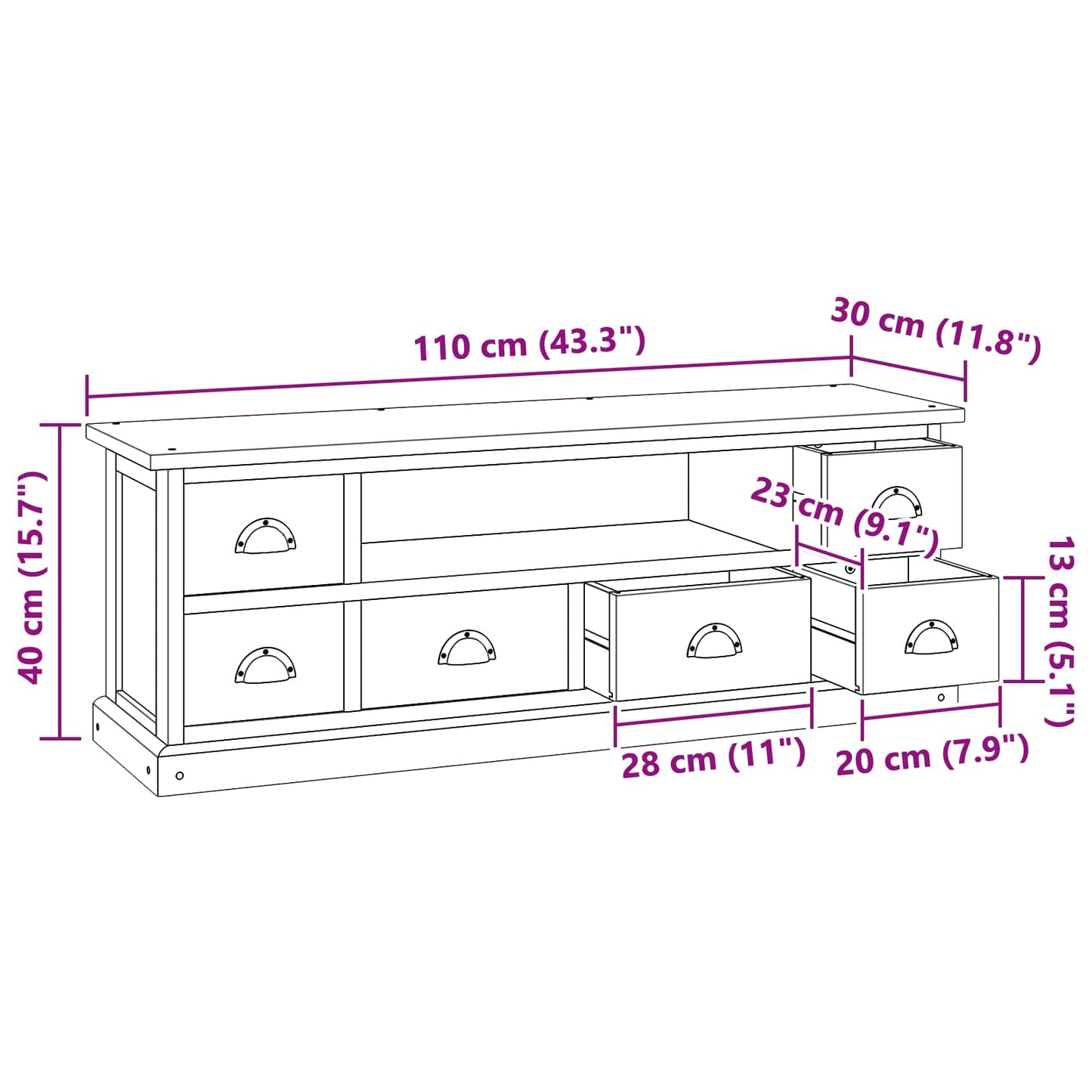 vidaXL TV-Ständer Natur 110 x 30 x 40 cm Massivholz Teak