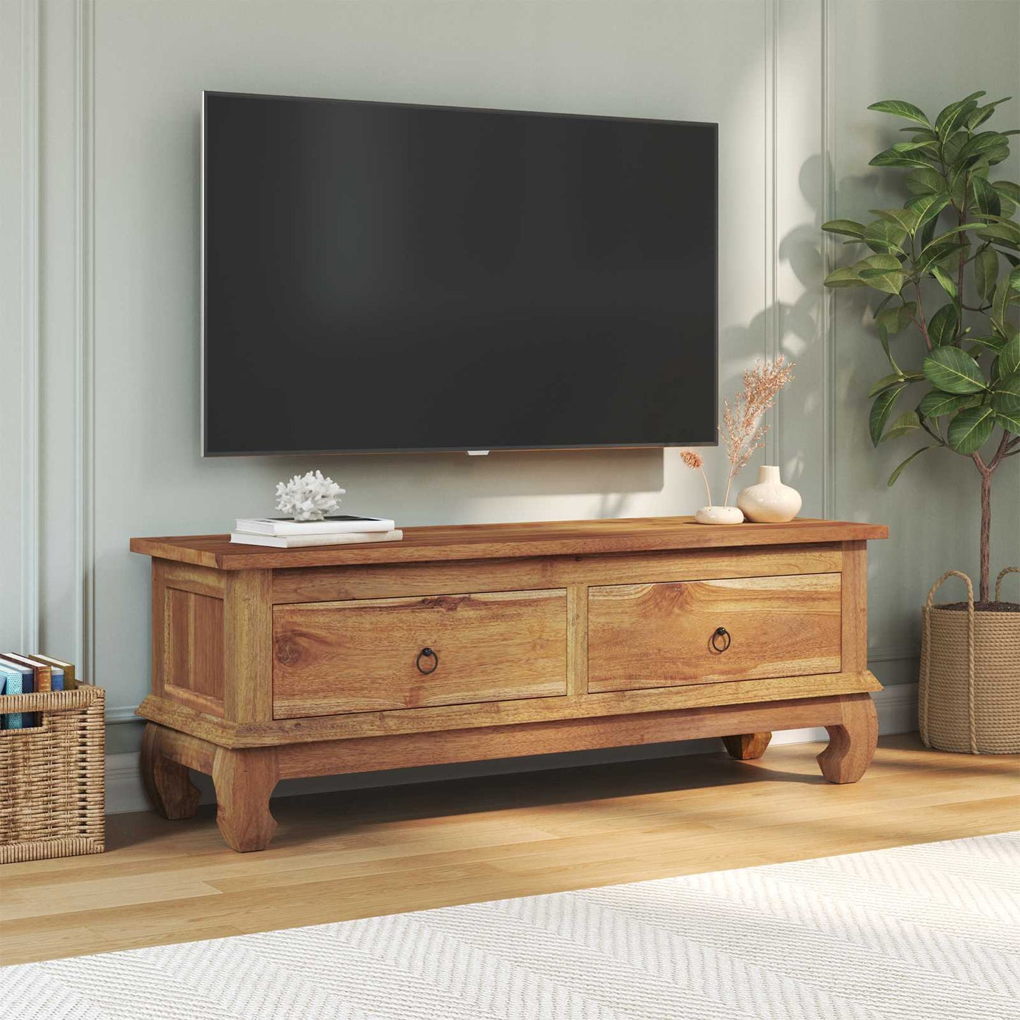 vidaXL TV-Ständer Natur 110 x 35 x 40 cm Massivholz Teak