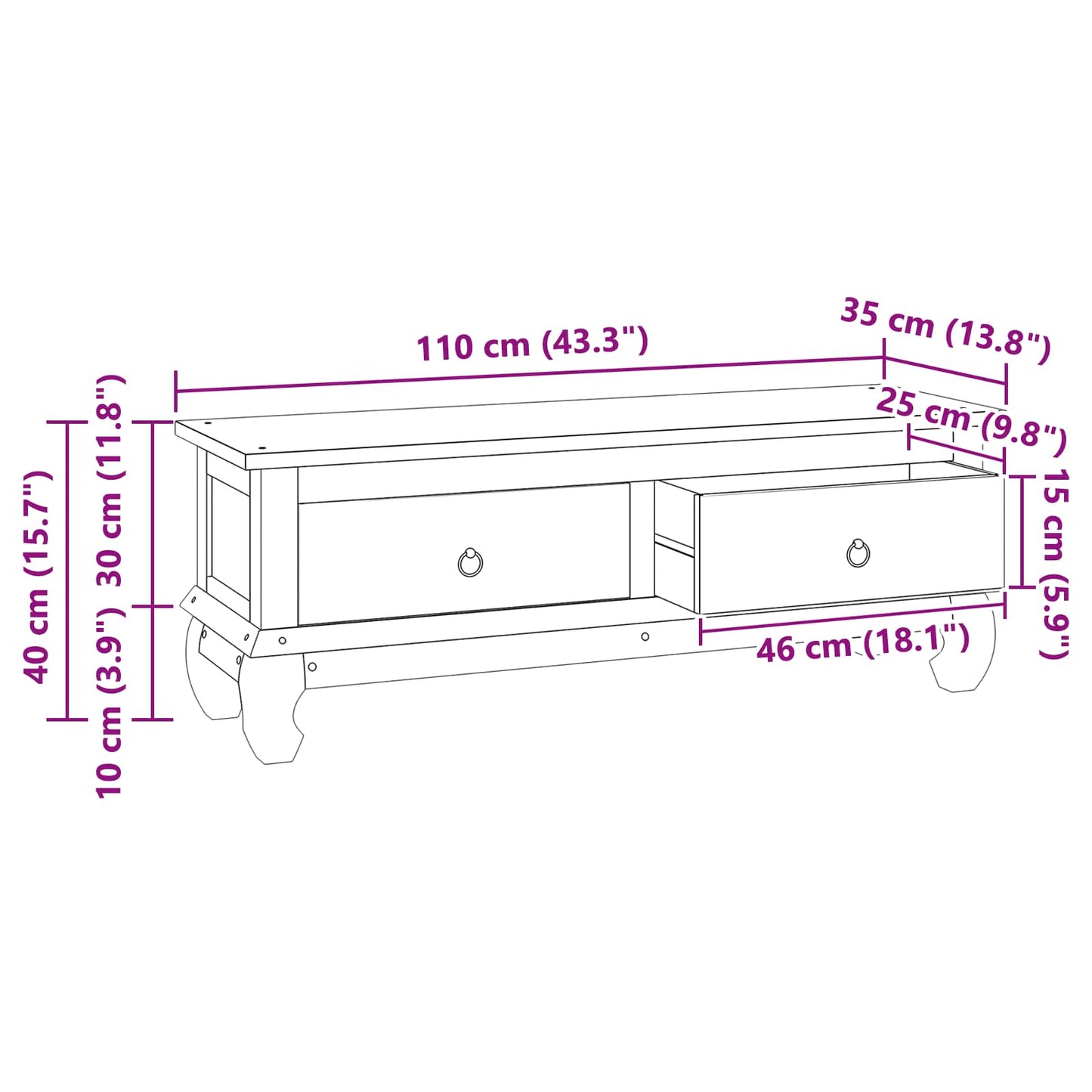vidaXL TV-Ständer Natur 110 x 35 x 40 cm Massivholz Teak