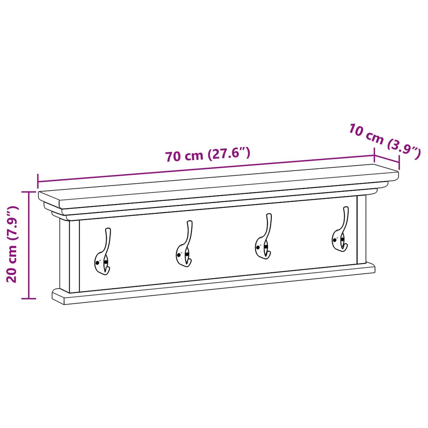 Wandmontierter Kleiderständer Natur 70 x 10 x 20 cm