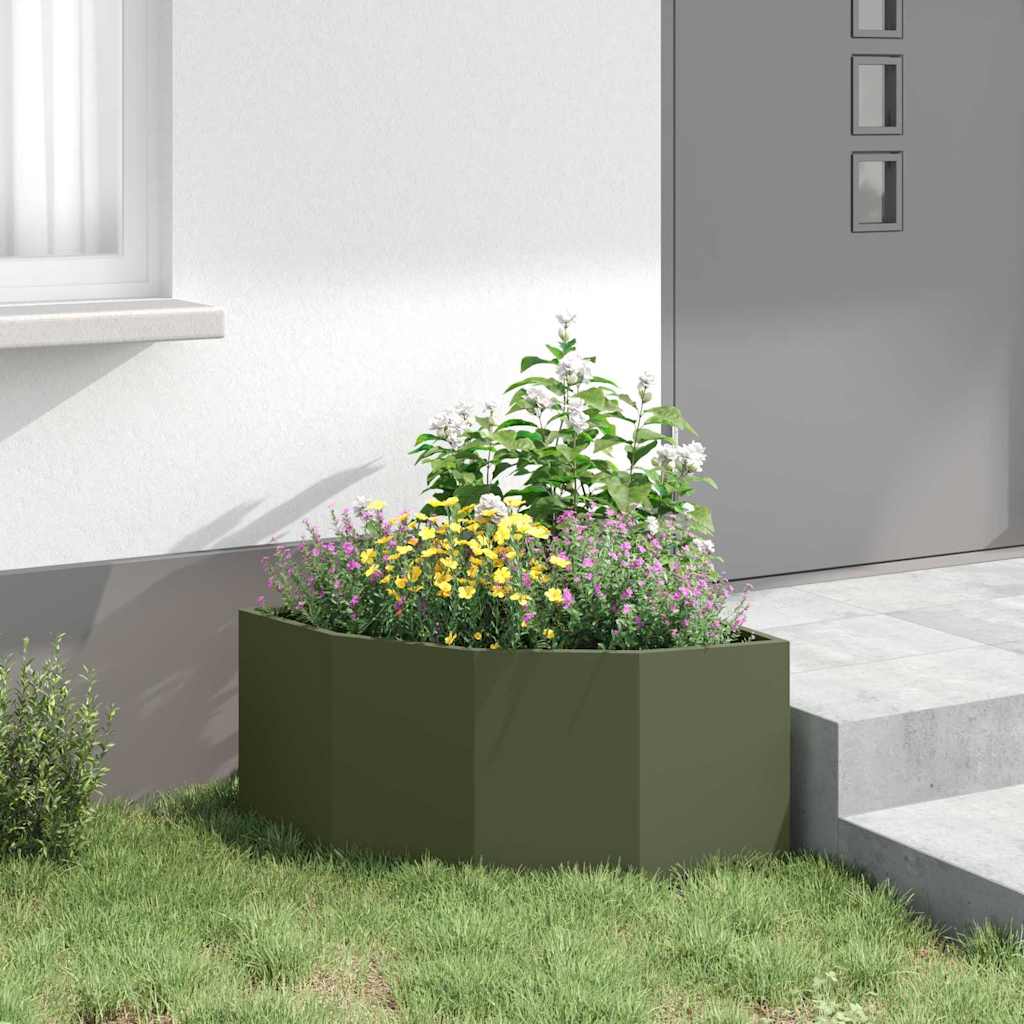 vidaXL Eckpflanzer Olivgrün 60 x 60 x 35 cm Stahl
